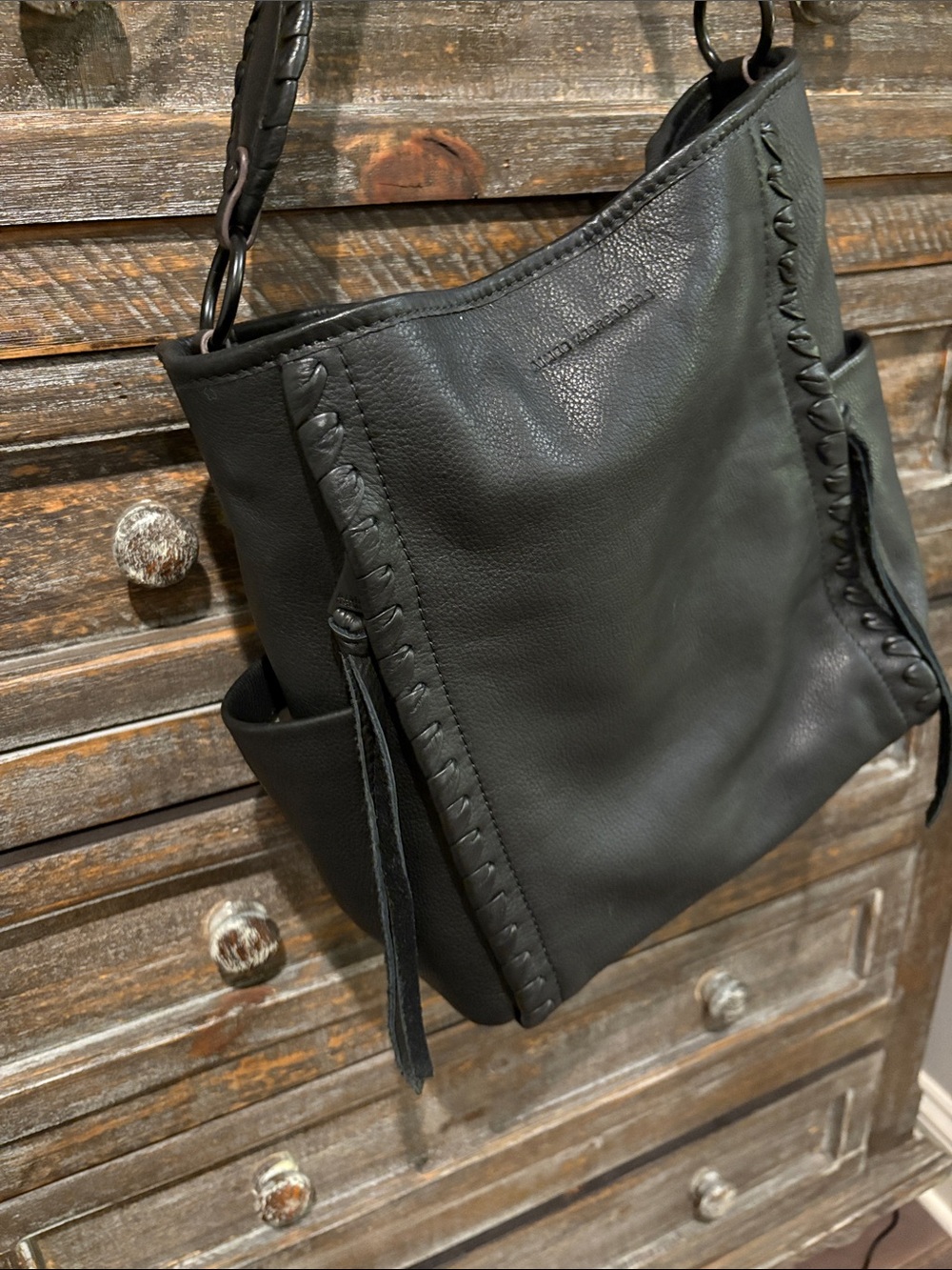 Aimee Kestenberg Black Leather Shoulder Bag with Braided Trim - Picture 2 of 11